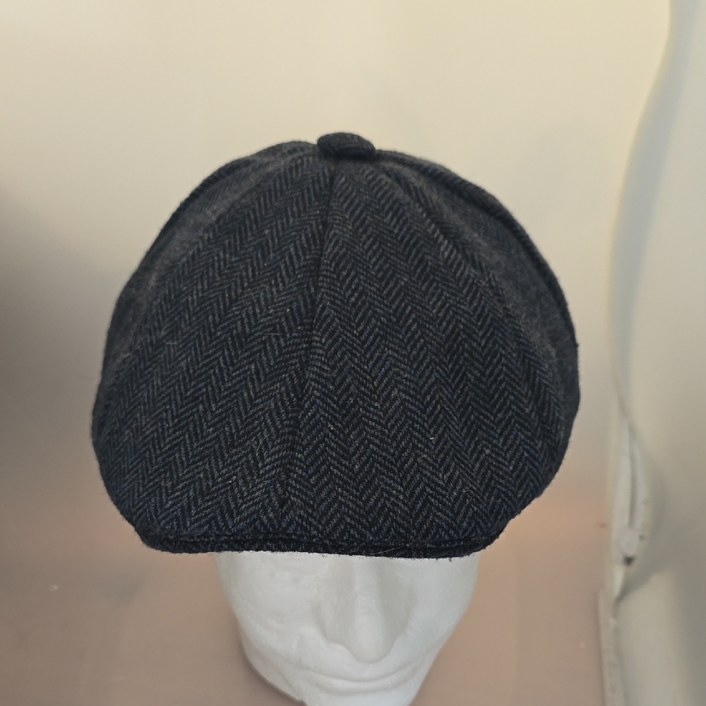Classic Black Herringbone Flat Cap